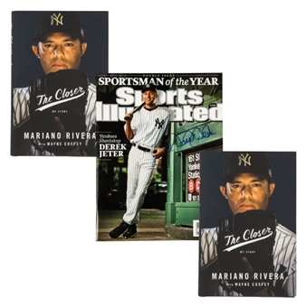 Lot of (3) (1) Derek Jeter Signed "Sportsmen of the Year" Sports Illustrated Magazine and (2) Mariano Rivera Signed Autobiography Books 